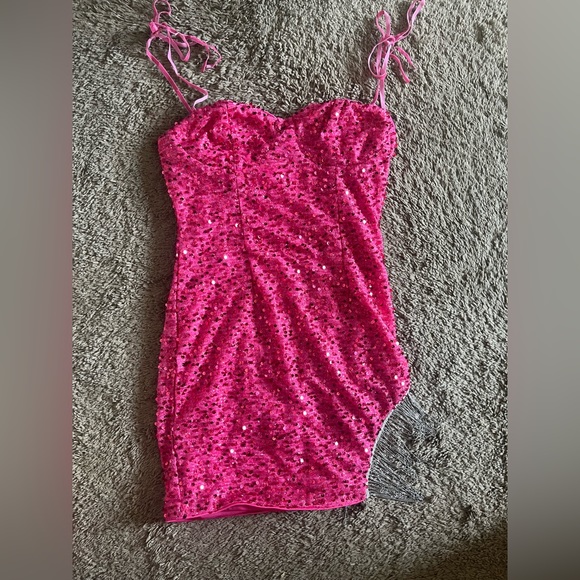 Pink Sequin Glitter Fringe Dress - Picture 2 of 2